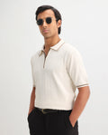 Rare Rabbit Men's Amet Off White Cotton Textured Regular Fit Half Sleeve Polo