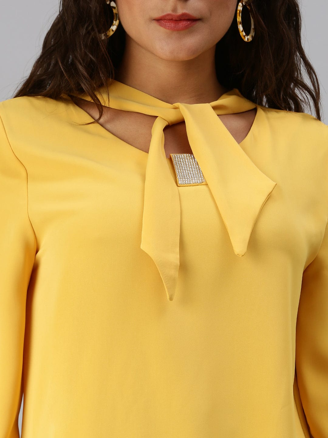 Women's Mustard Tie-Up Neck Top