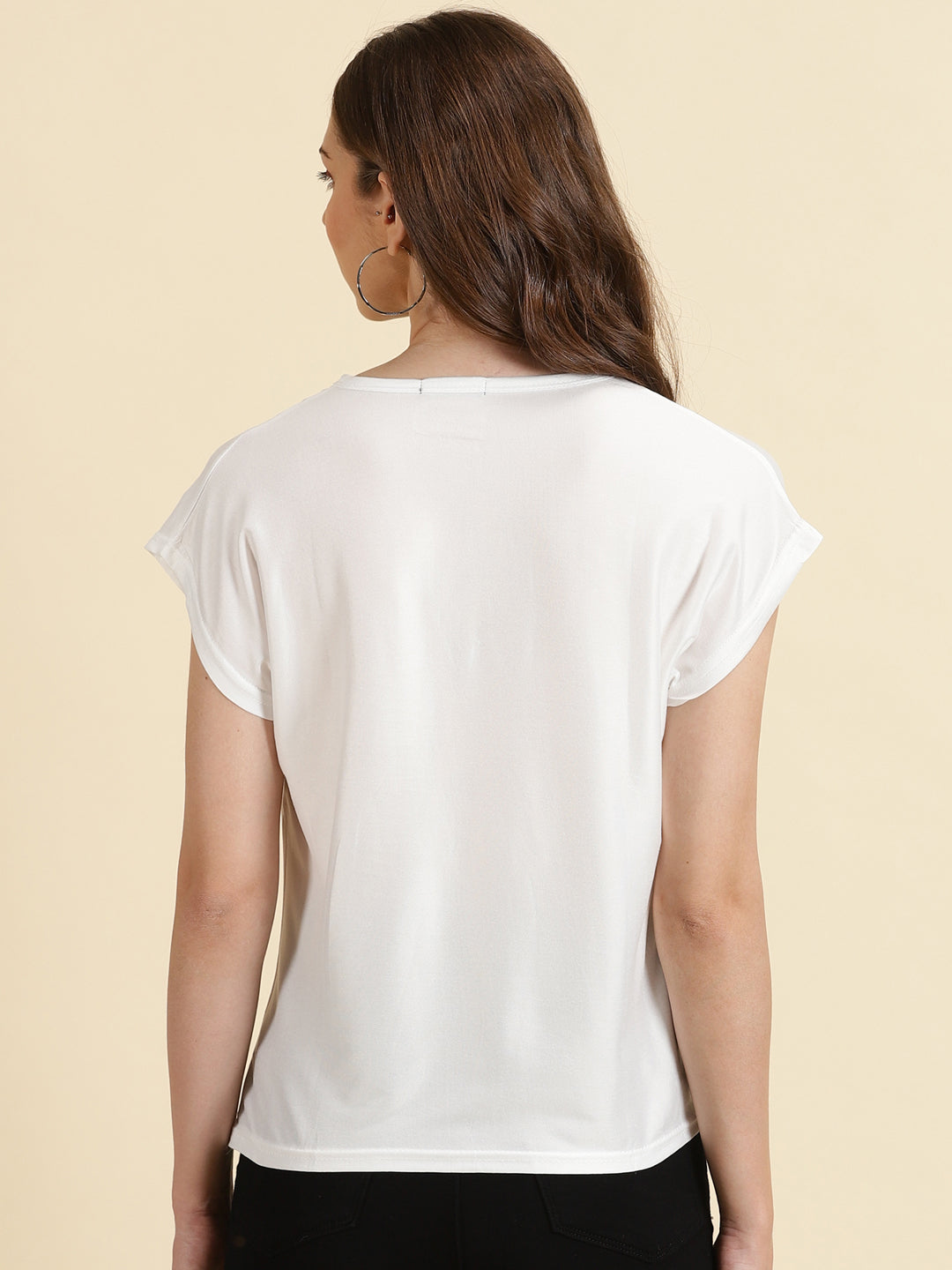 Women's White Polka Dot Printed Extended Sleeves Top
