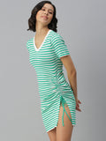 Women's V-Neck Striped Bodycon Green Dress