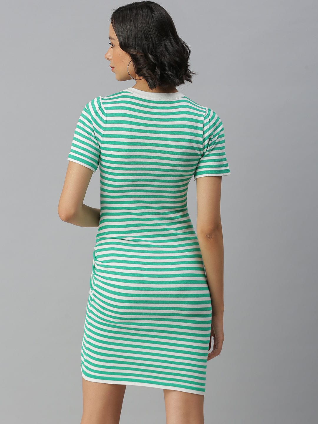 Women's V-Neck Striped Bodycon Green Dress