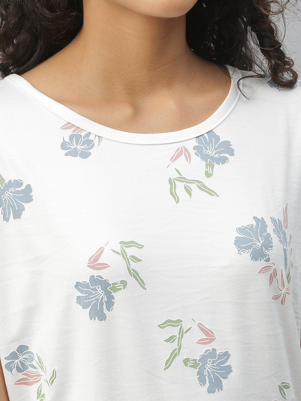 Women's White Floral Printed Knitted Top