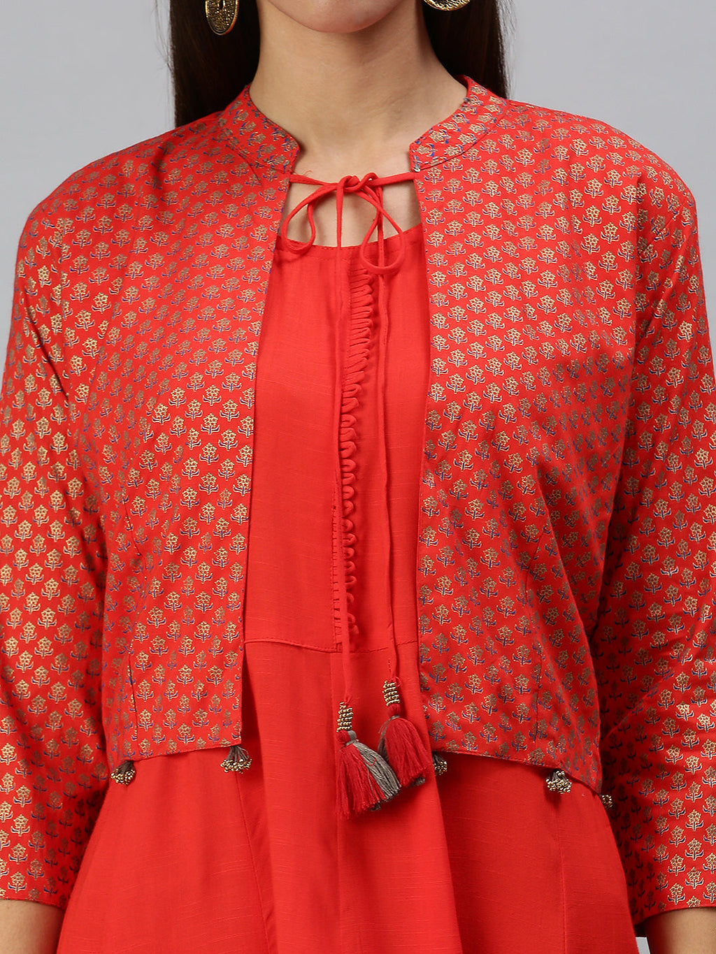 Women's Red Ethnic Motifs Printed Anarkali Kurta