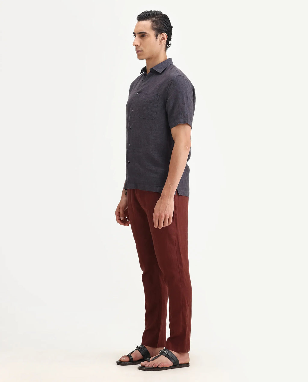 Rare Rabbit Men's Arcelo-2 Rust 100% Linen Plain Regular Fit Trouser