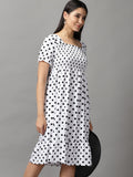 Women's White Polka Dots Chiffon Fit & Flare Dress