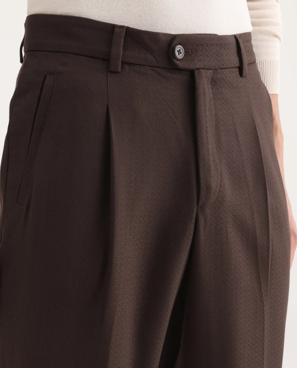 Rare Rabbit Men's Aront B Dark Brown Polyester Blend Plain Relaxed Fit Trouser