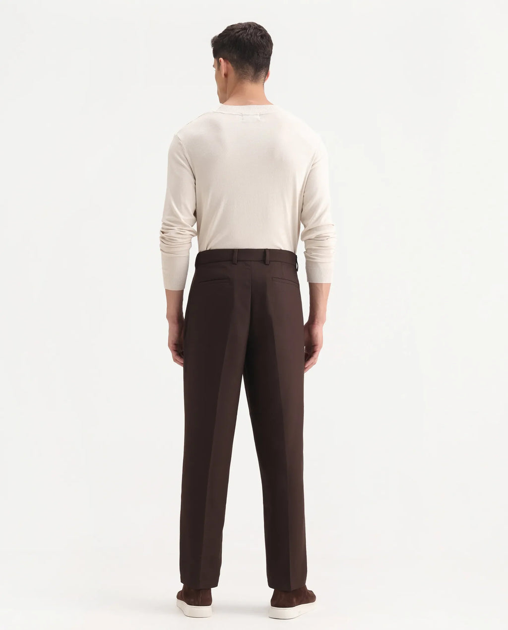 Rare Rabbit Men's Aront B Dark Brown Polyester Blend Plain Relaxed Fit Trouser