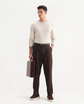 Rare Rabbit Men's Aront B Dark Brown Polyester Blend Plain Relaxed Fit Trouser