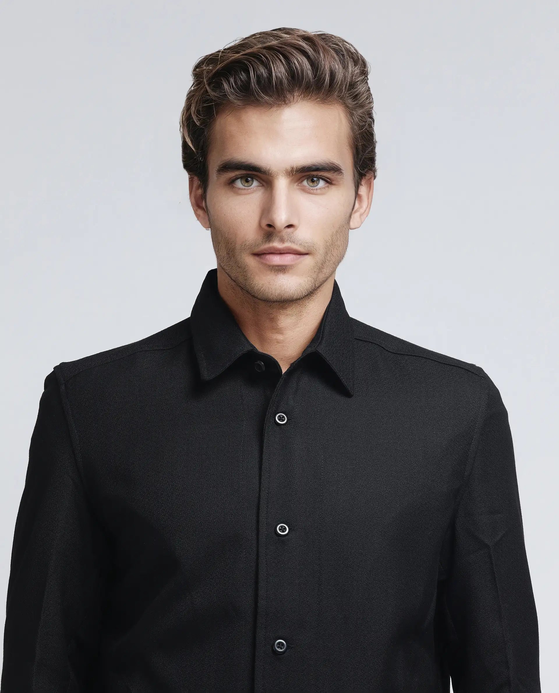 Rare Rabbit Men's Aront Black Polyester Plain Relaxed Fit Full Sleeve Spread Collar Jacket