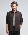 Rare Rabbit Men's Aront Dark Brown Polyester Plain Relaxed Fit Full Sleeve Spread Collar Jacket
