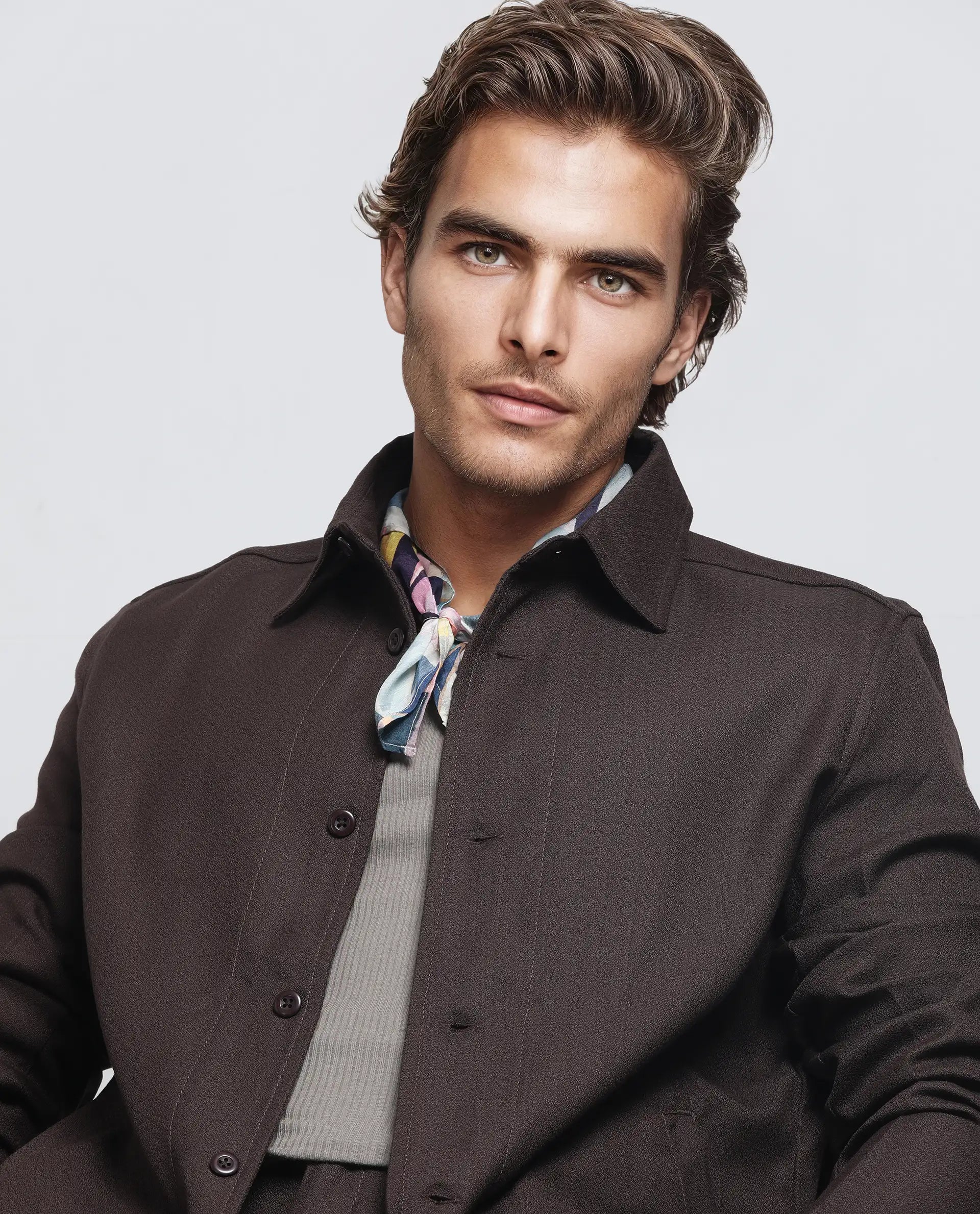 Rare Rabbit Men's Aront Dark Brown Polyester Plain Relaxed Fit Full Sleeve Spread Collar Jacket
