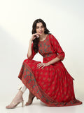 Women's Red Floral Anarkali Kurta