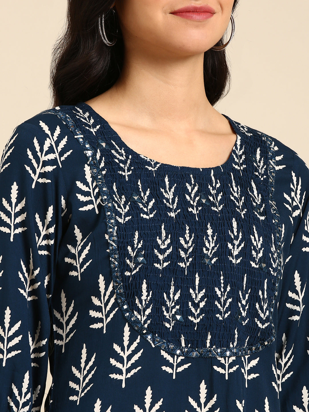 Women's Teal Tribal Printed Straight Kurta