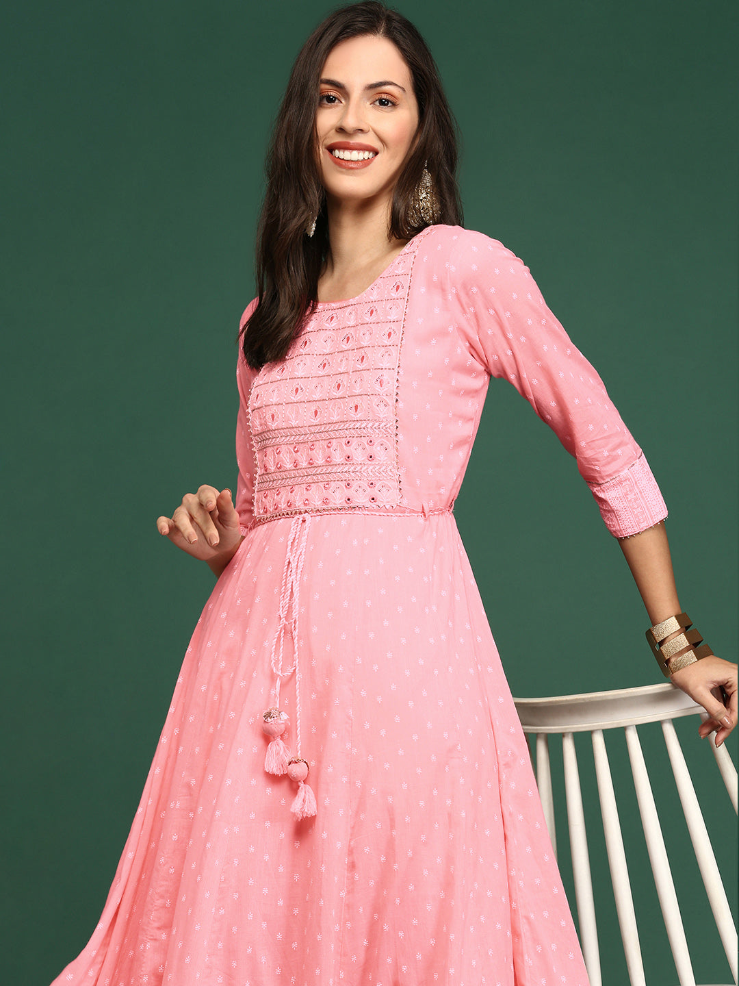 Women's Pink Floral Printed Floral Anarkali Kurta