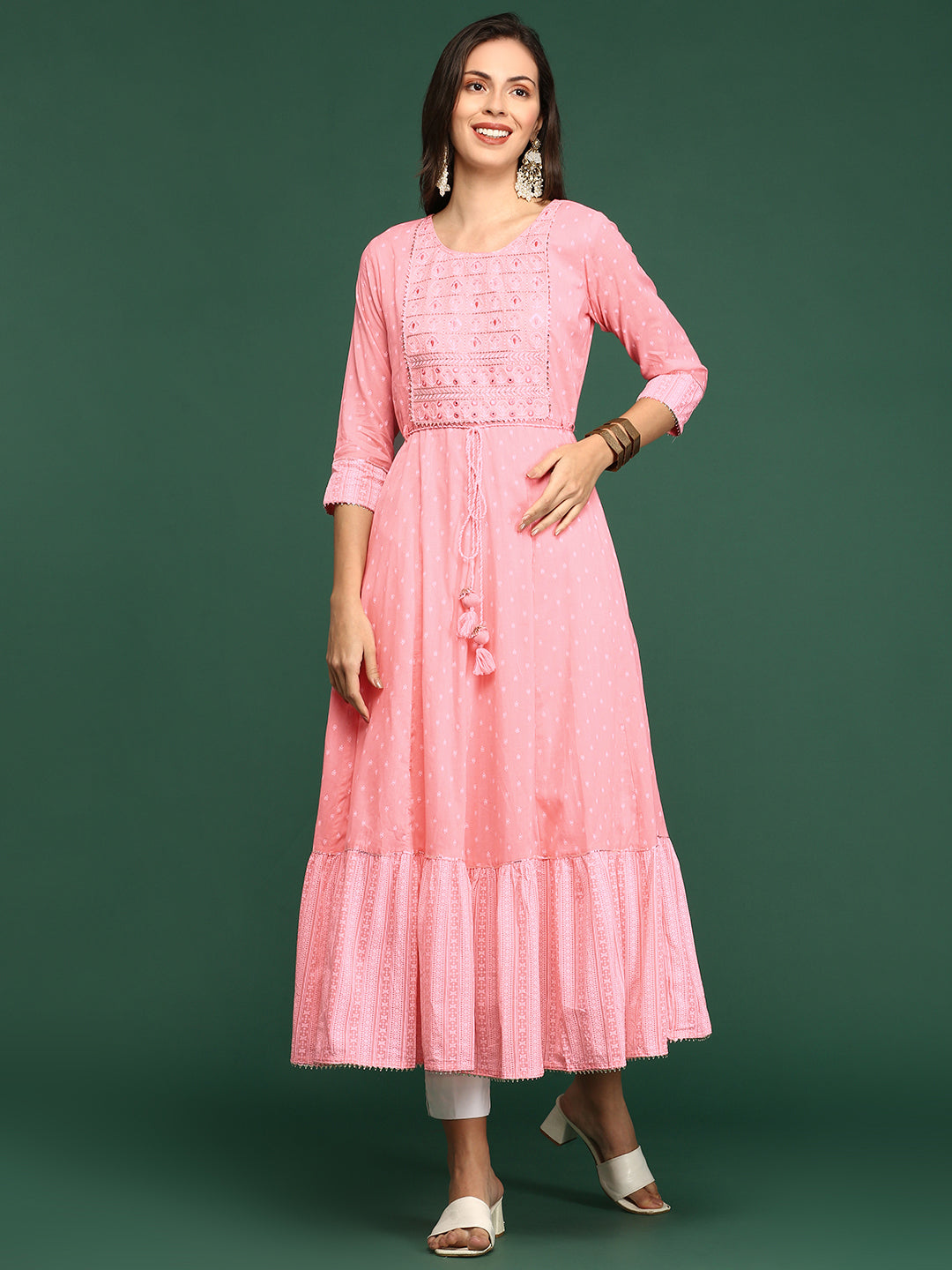 Women's Pink Floral Printed Floral Anarkali Kurta