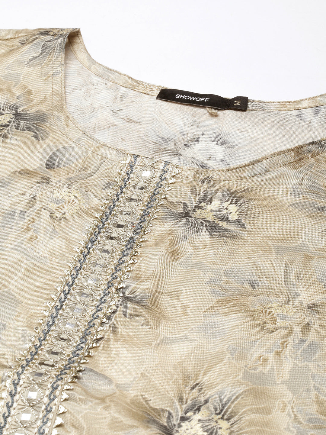 Women's Straight Beige Floral Kurta
