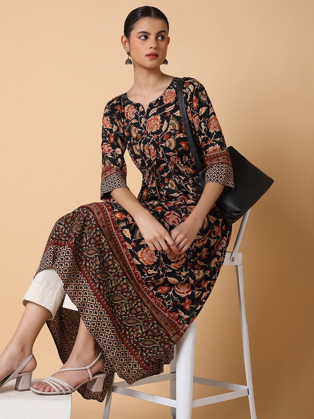 Women's Floral Black Anarkali Kurta