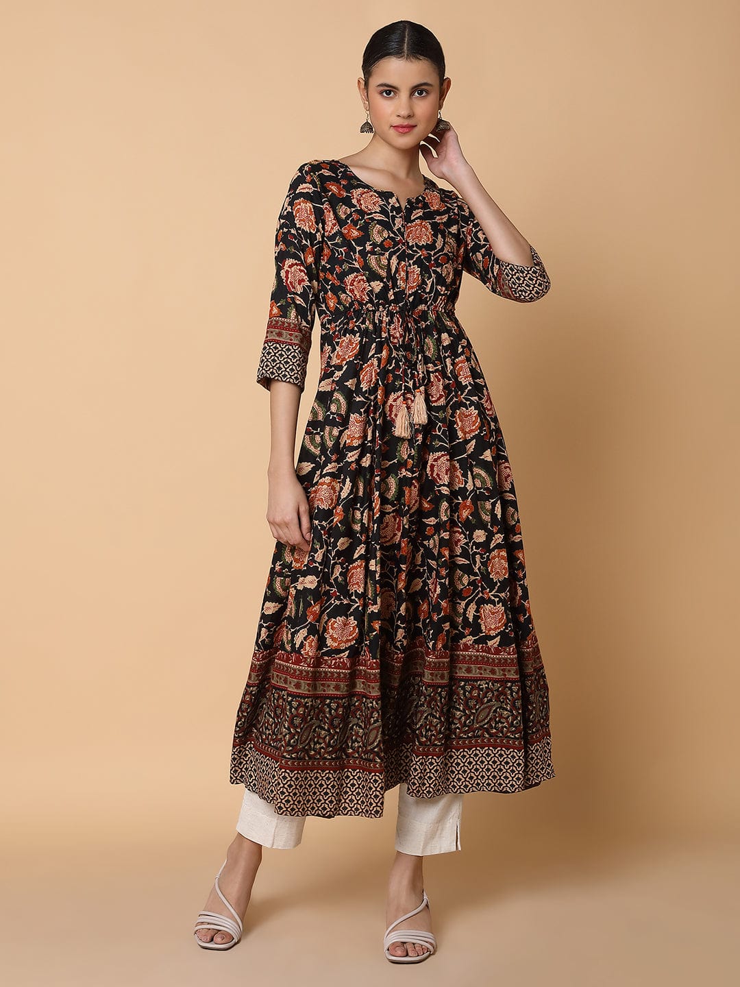 Women's Floral Black Anarkali Kurta
