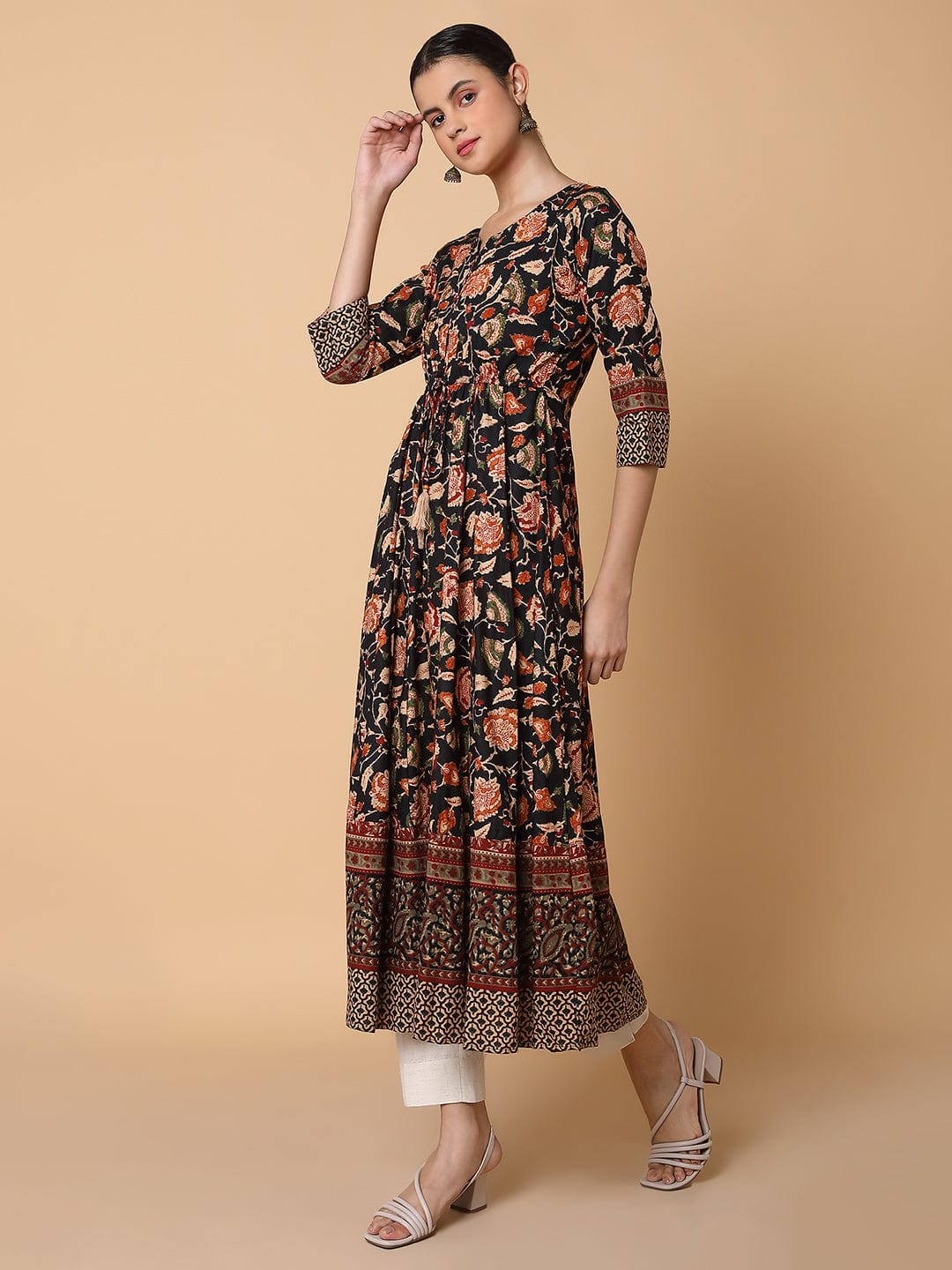Women's Floral Black Anarkali Kurta