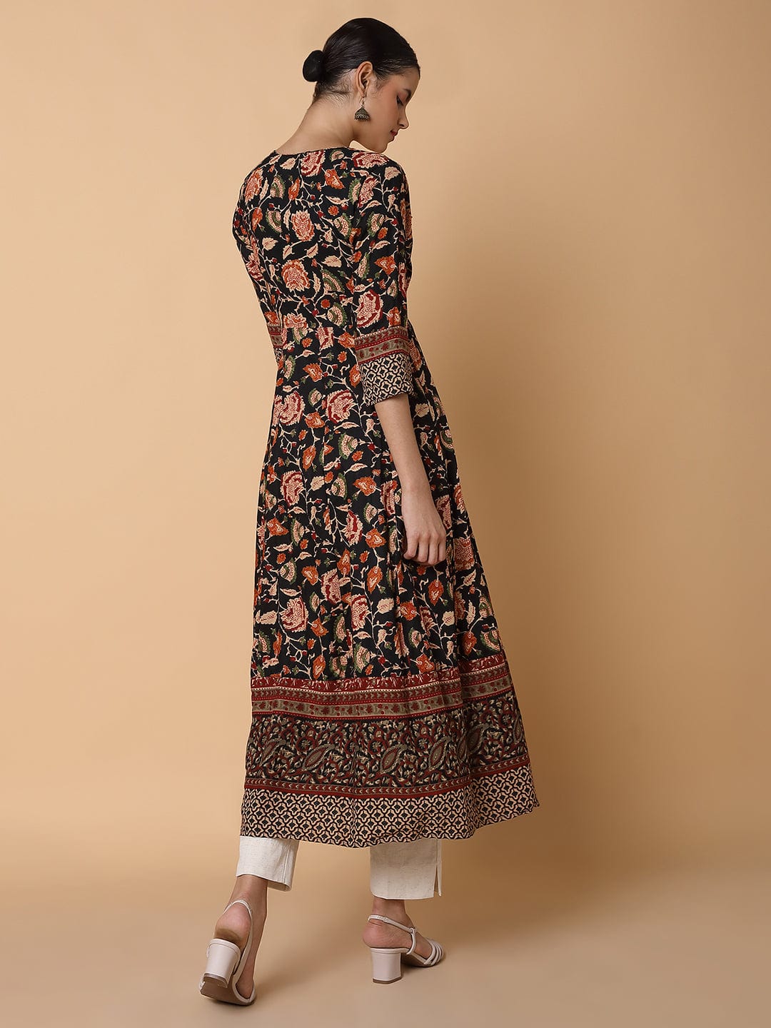 Women's Floral Black Anarkali Kurta