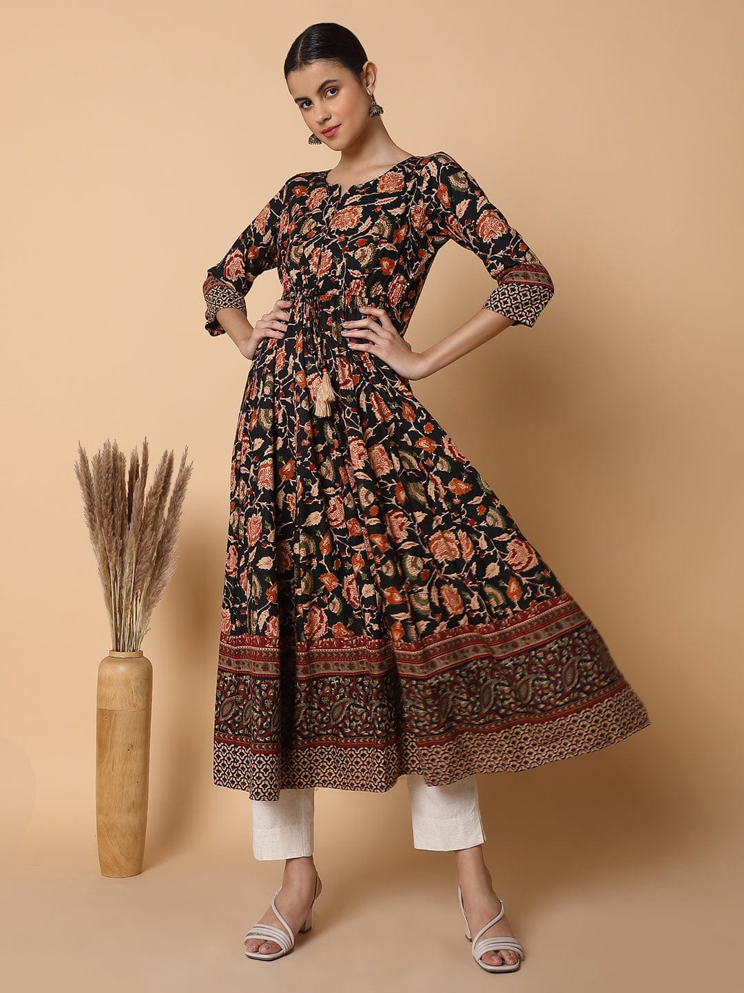 Women's Floral Black Anarkali Kurta