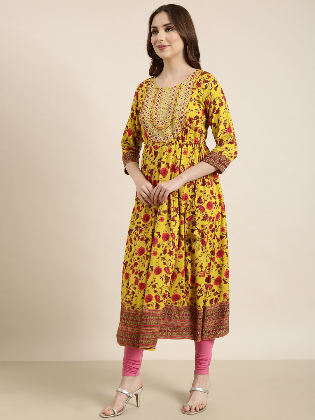 Women's Anarkali Yellow Floral Kurta