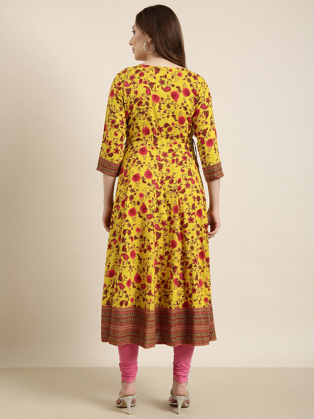 Women's Anarkali Yellow Floral Kurta