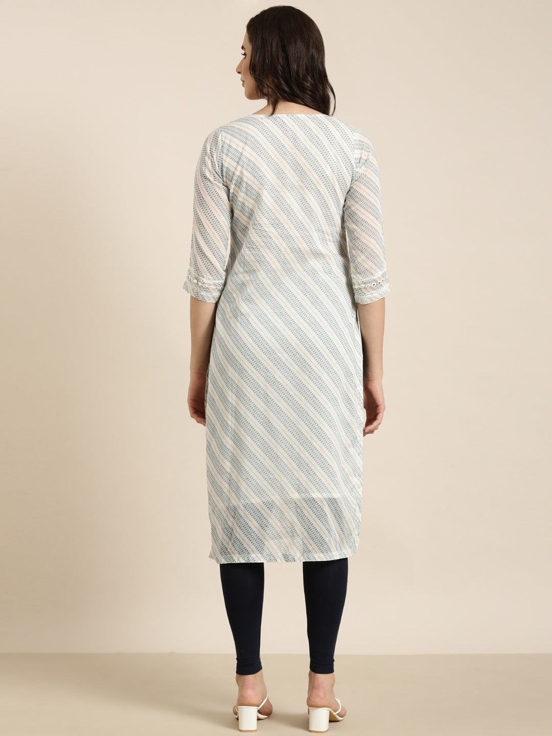 Women's Straight White Abstract Kurta