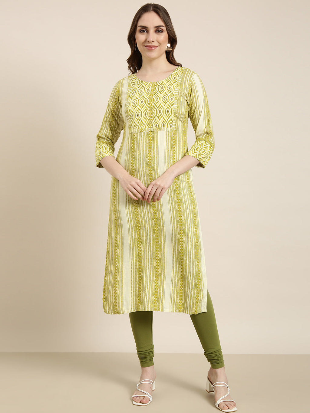 Women's Straight Green Striped Kurta