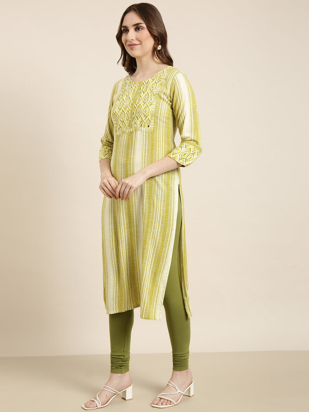 Women's Straight Green Striped Kurta