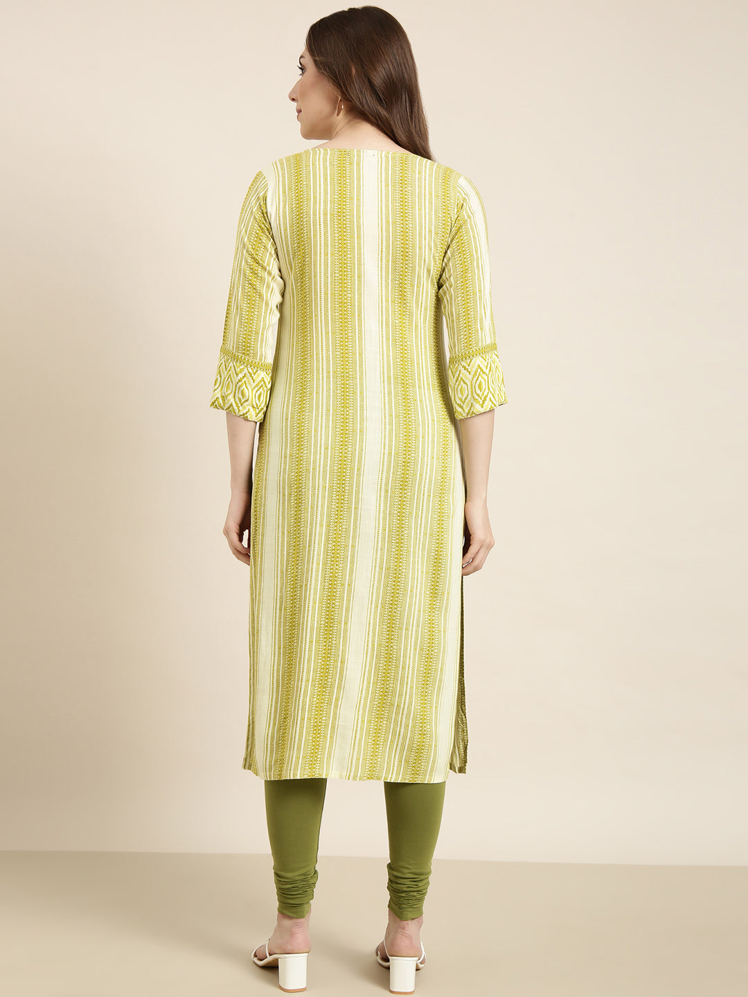Women's Straight Green Striped Kurta