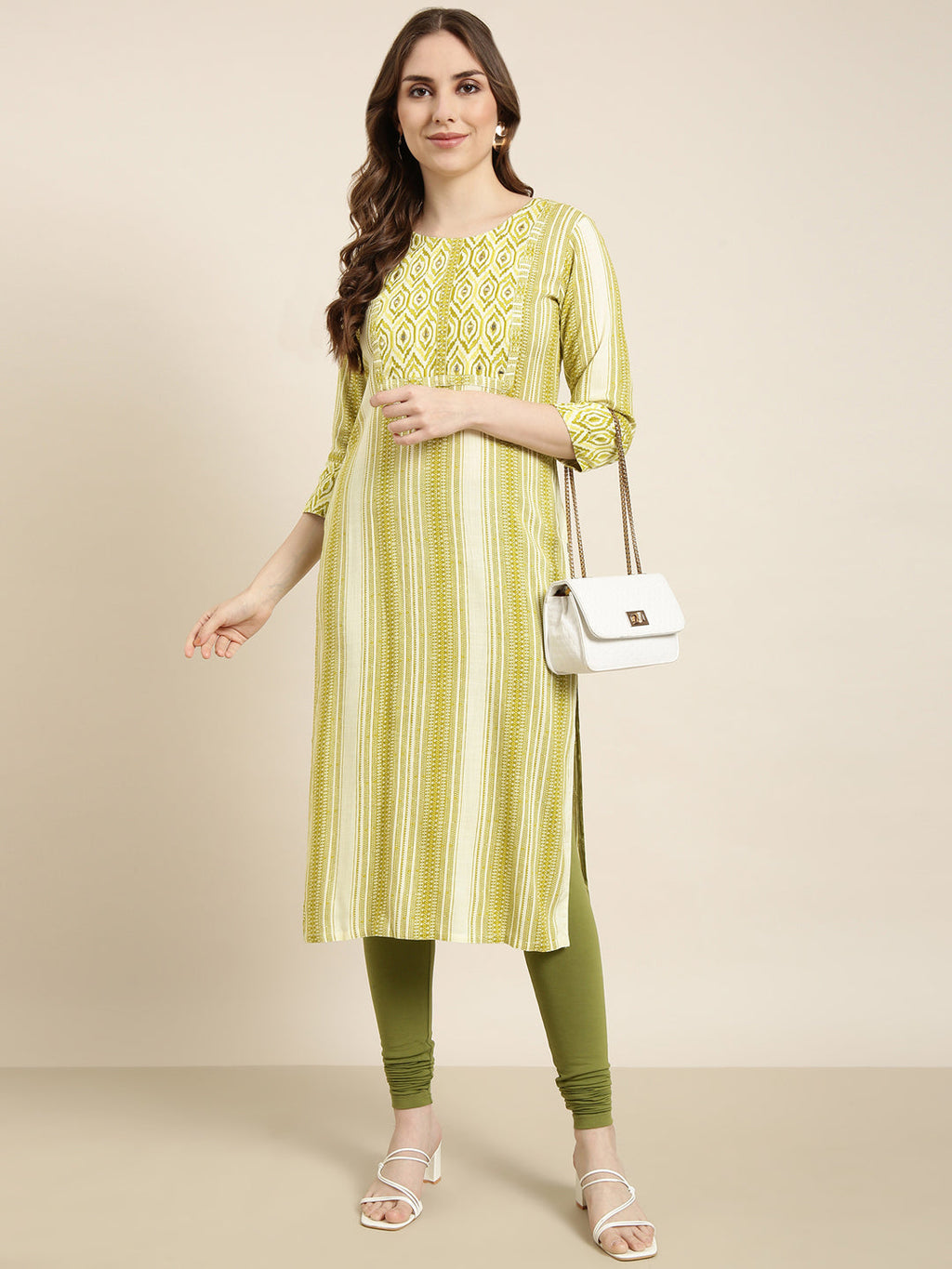 Women's Straight Green Striped Kurta
