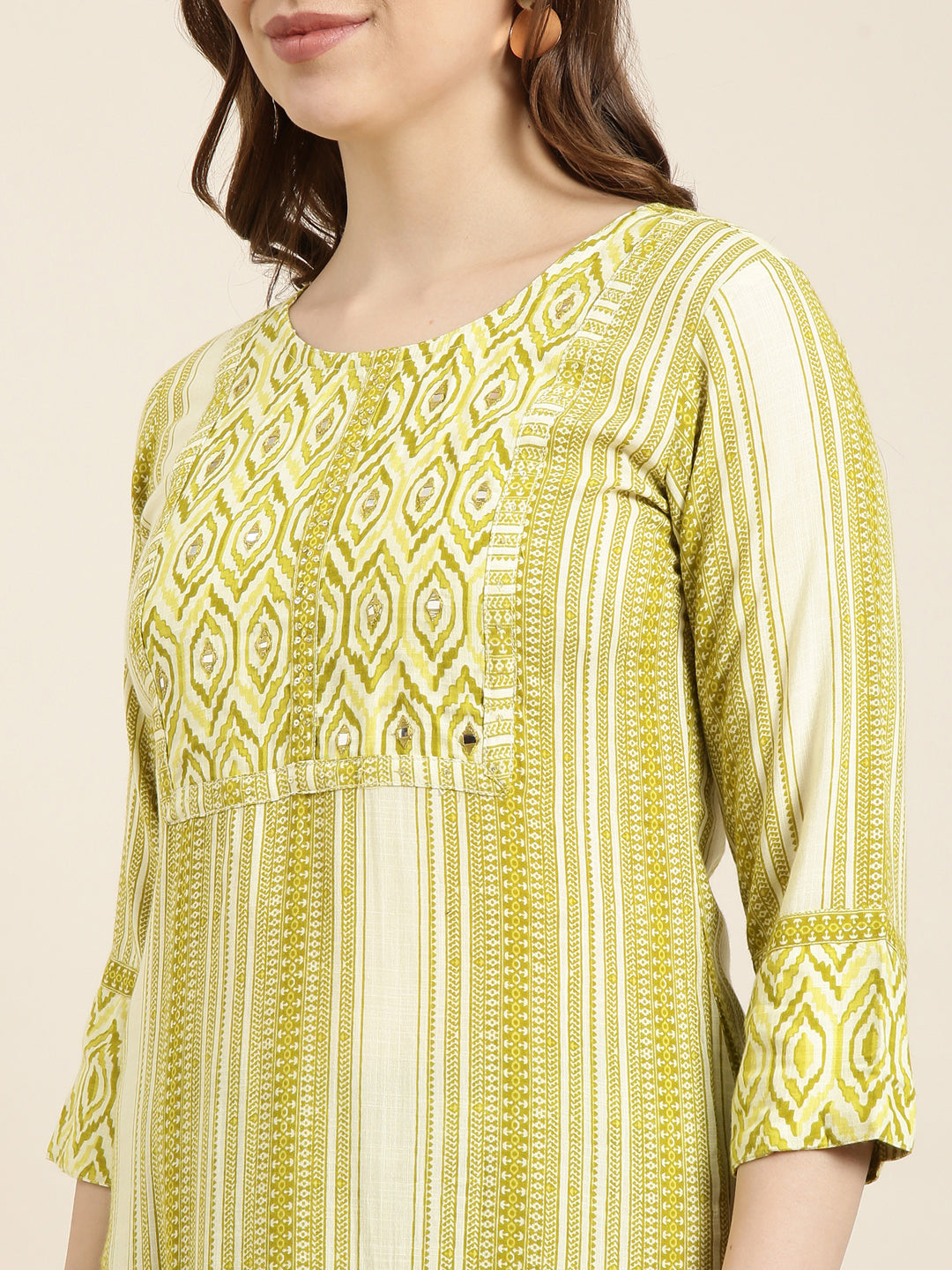 Women's Straight Green Striped Kurta