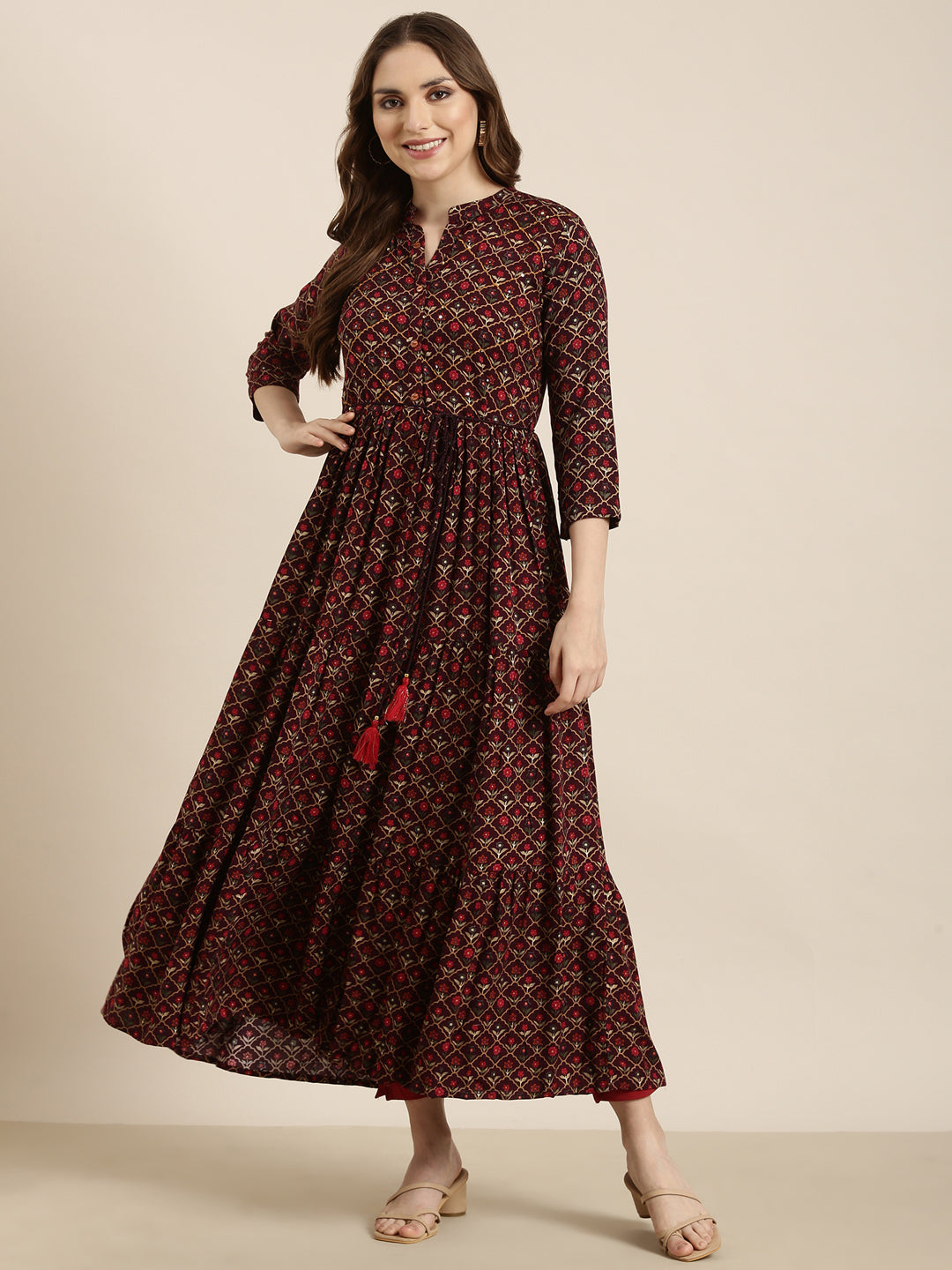 Women's Anarkali Purple Ethnic Motifs Kurta