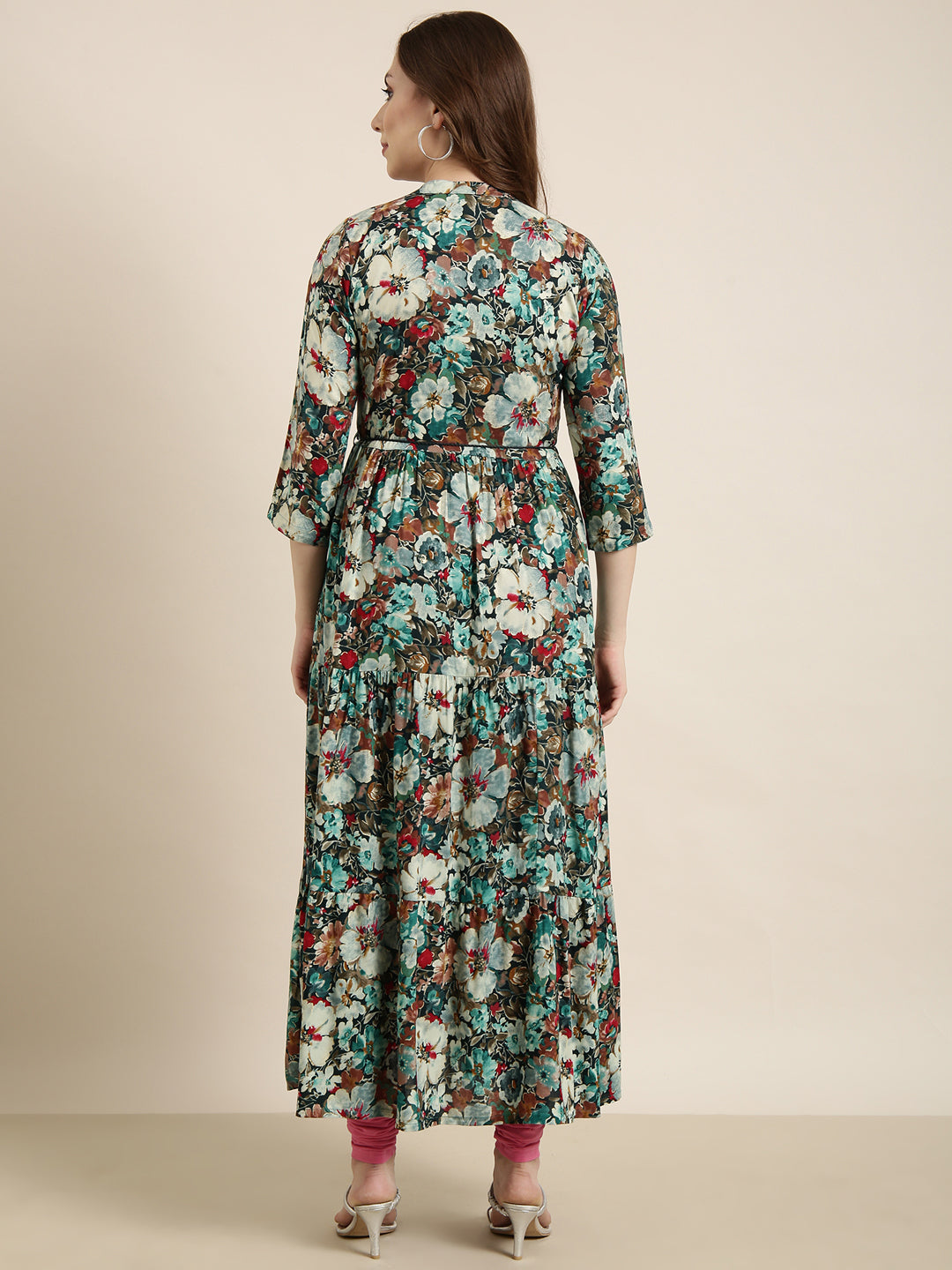 Women's Anarkali Floral Teal Kurta