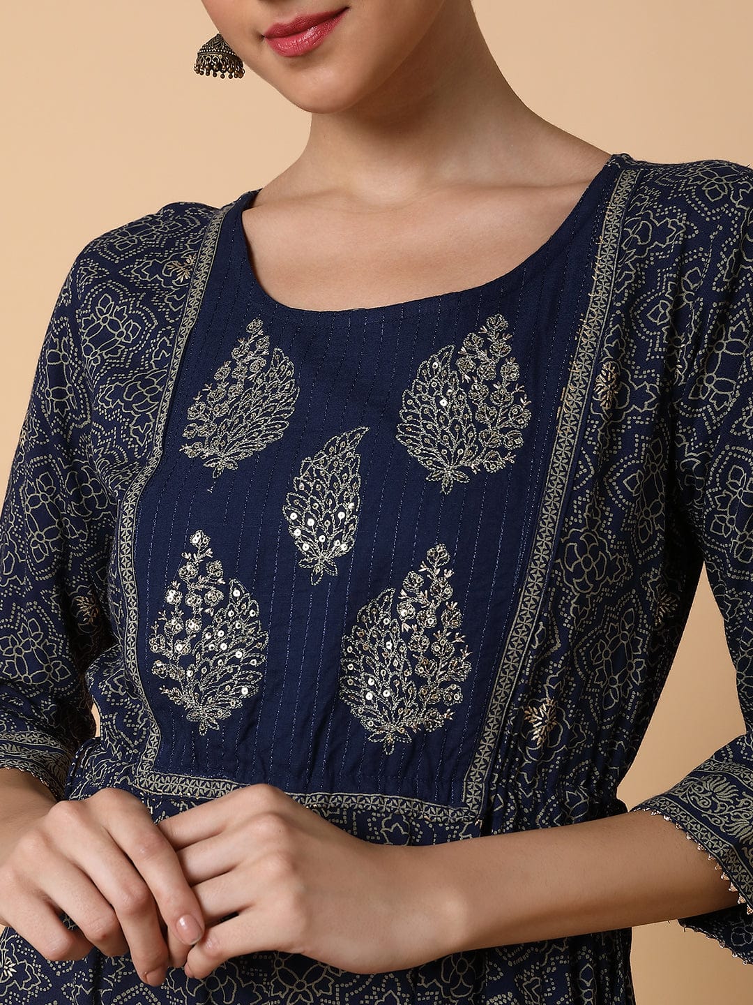 Women's Floral Navy Blue Anarkali Kurta