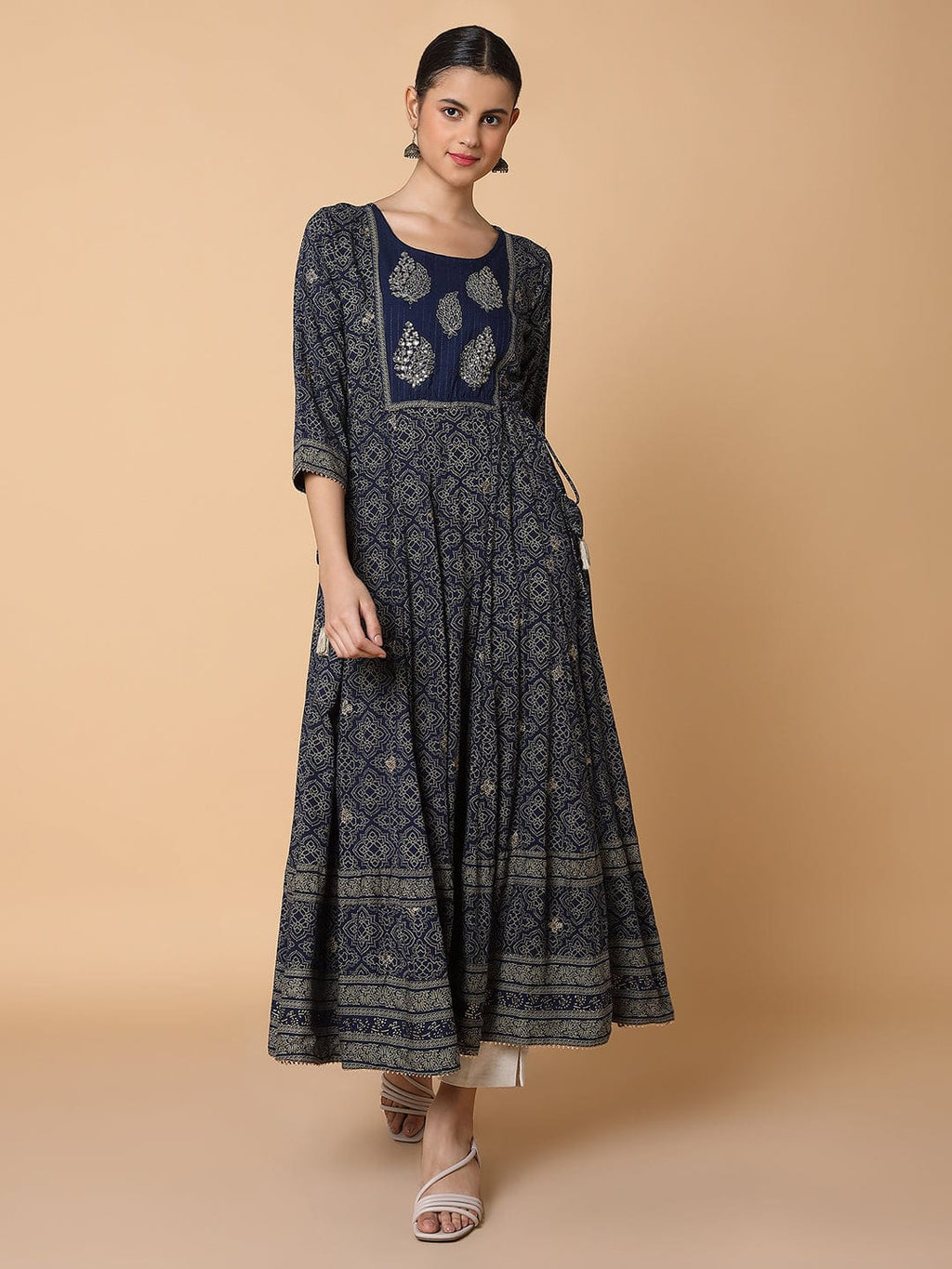 Women's Floral Navy Blue Anarkali Kurta