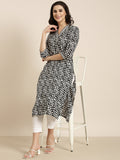 Women's Straight Black Geometric Kurta