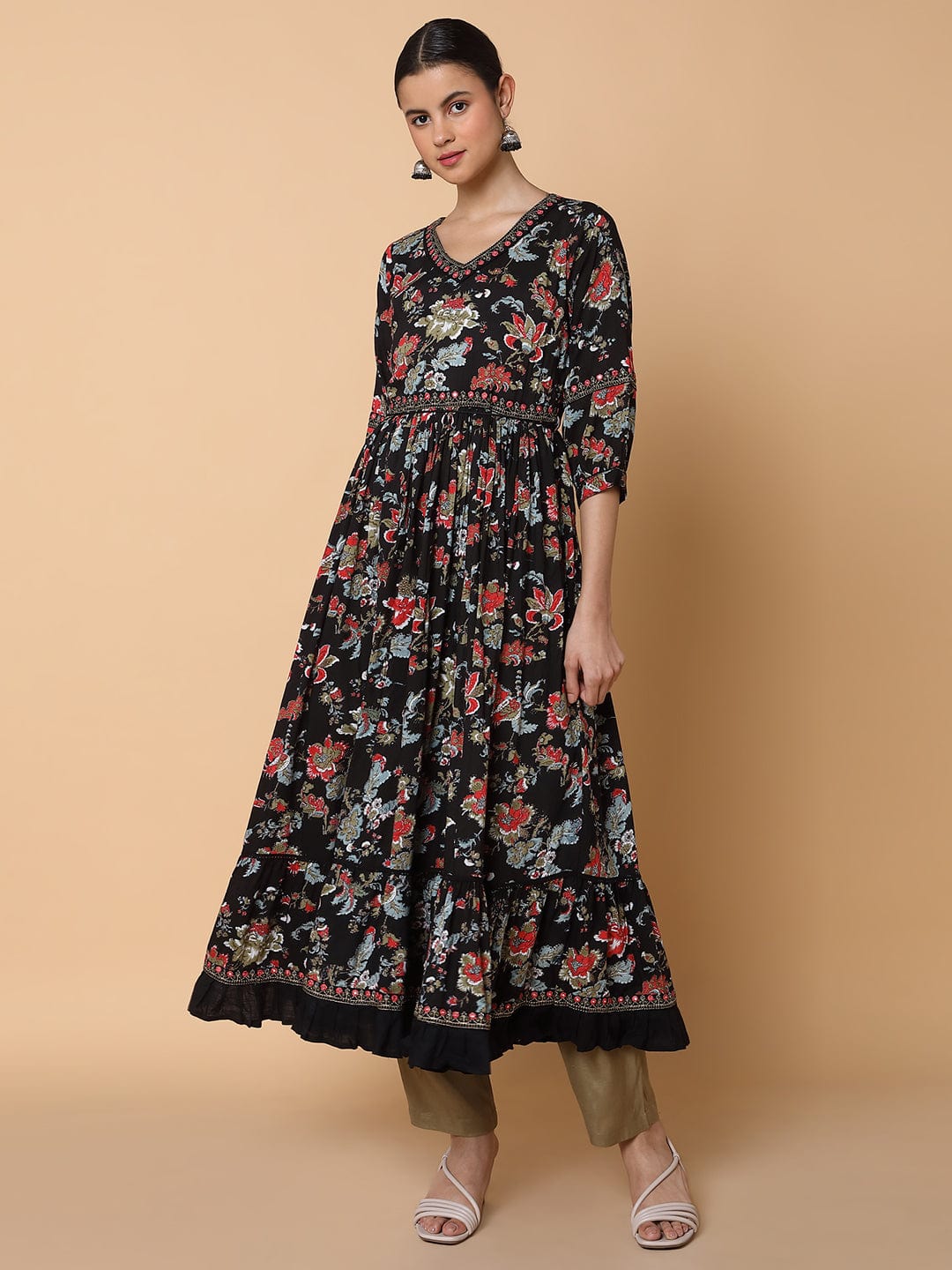 Women's Floral Black Anarkali Kurta