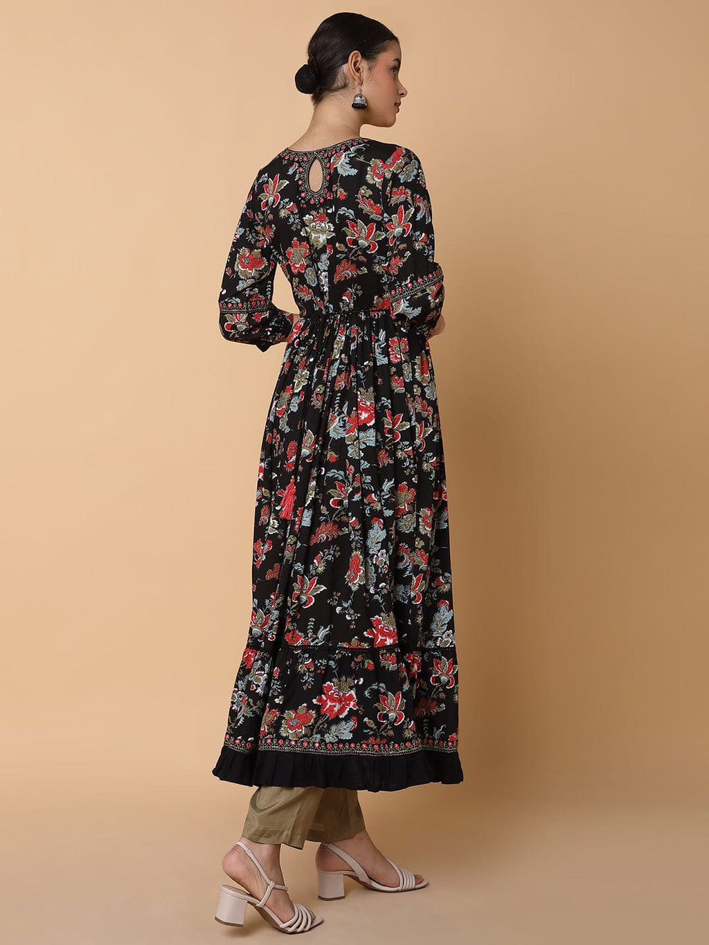 Women's Floral Black Anarkali Kurta