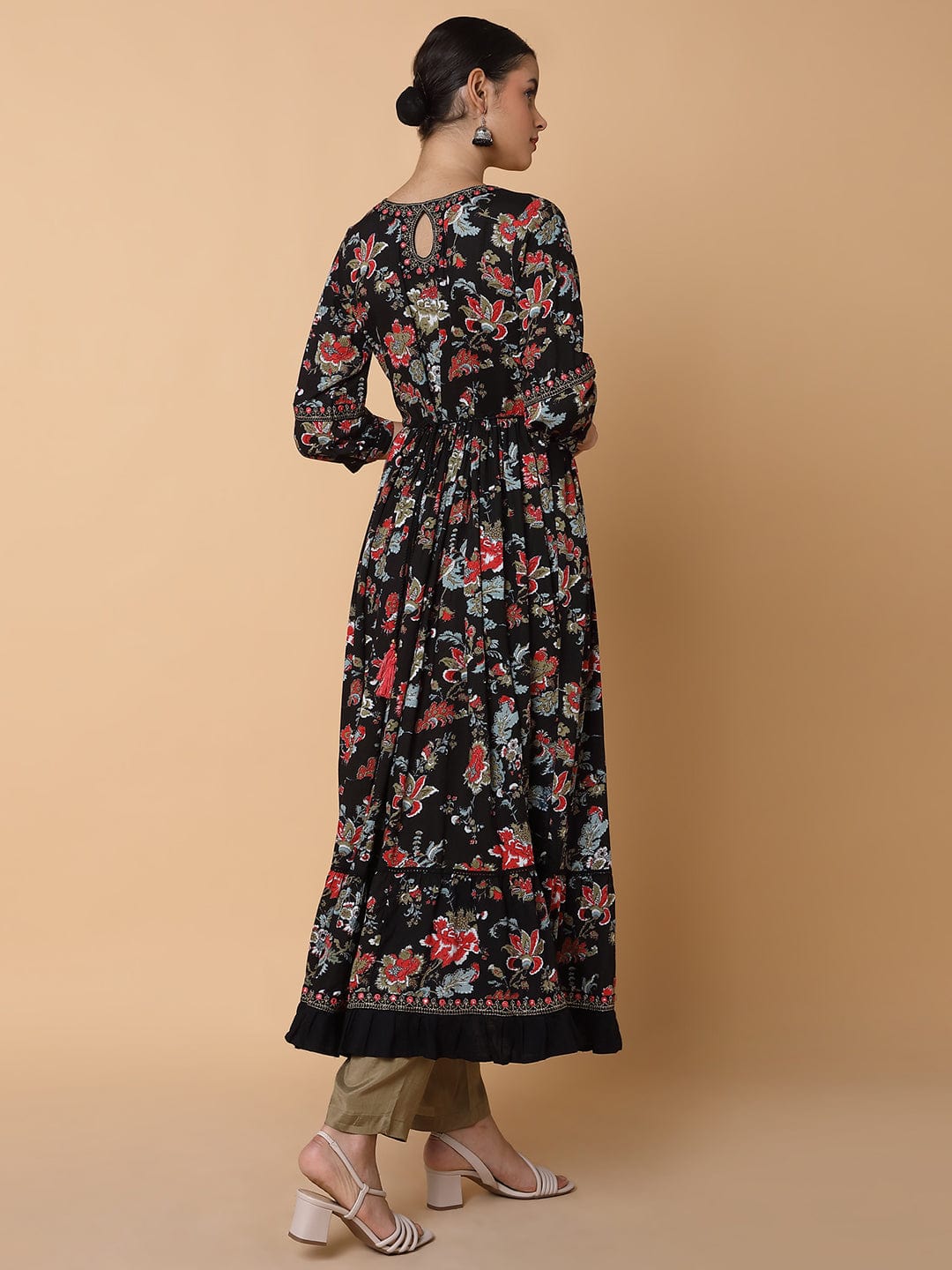 Women's Floral Black Anarkali Kurta
