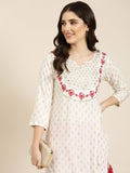 Women's Off White Floral Straight Kurta