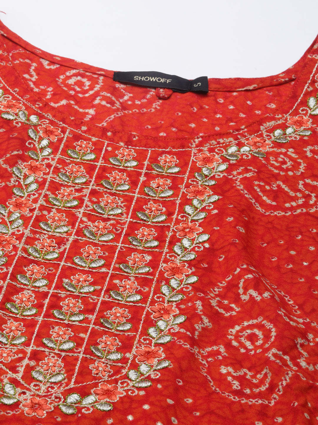 Women's Red Ethnic Motif Printed Thread Work Straight Kurta