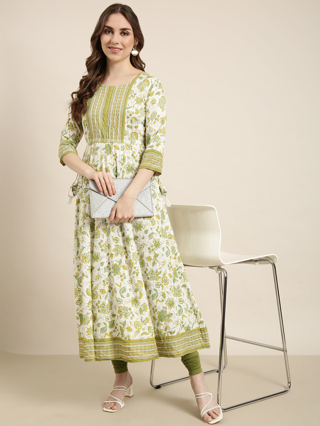 Women's Anarkali Green Floral Kurta