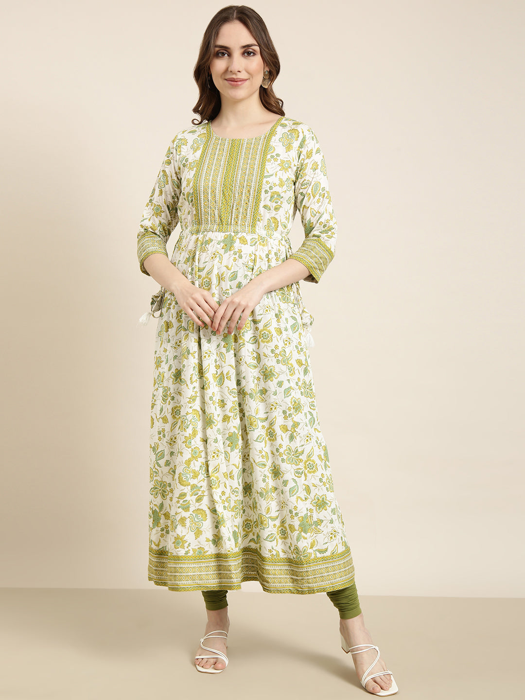 Women's Anarkali Green Floral Kurta