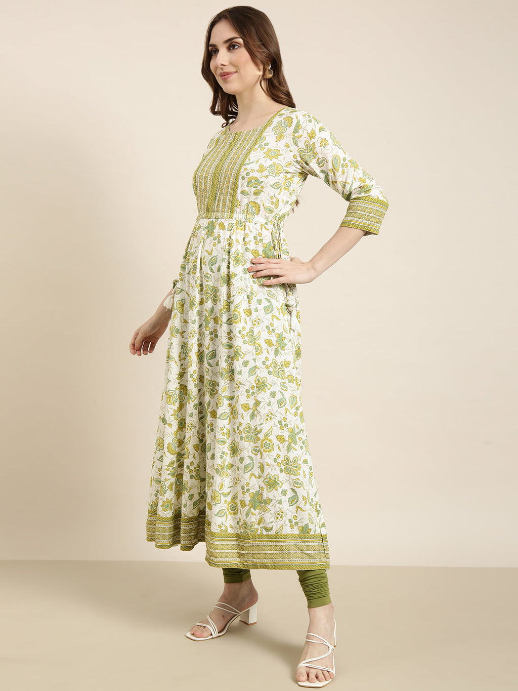 Women's Anarkali Green Floral Kurta