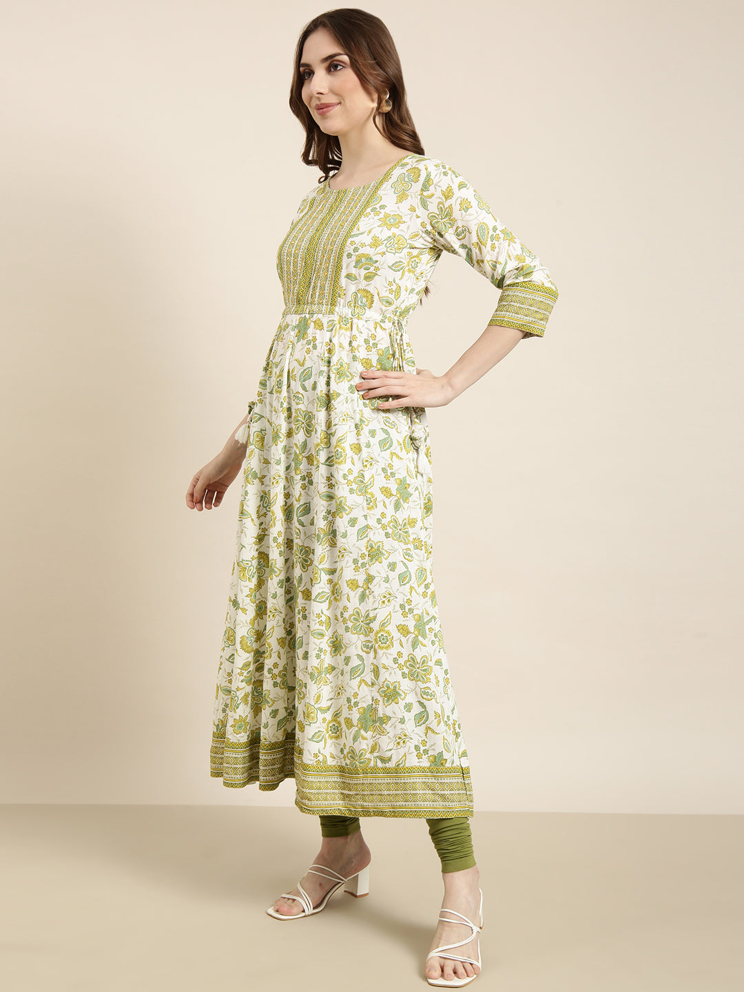 Women's Anarkali Green Floral Kurta