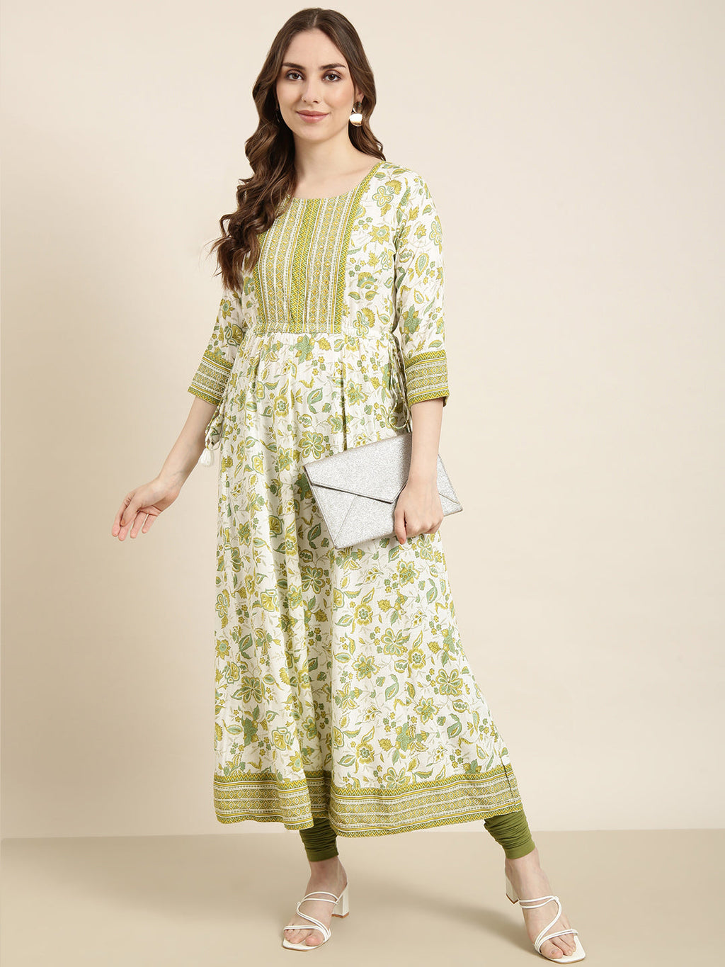Women's Anarkali Green Floral Kurta
