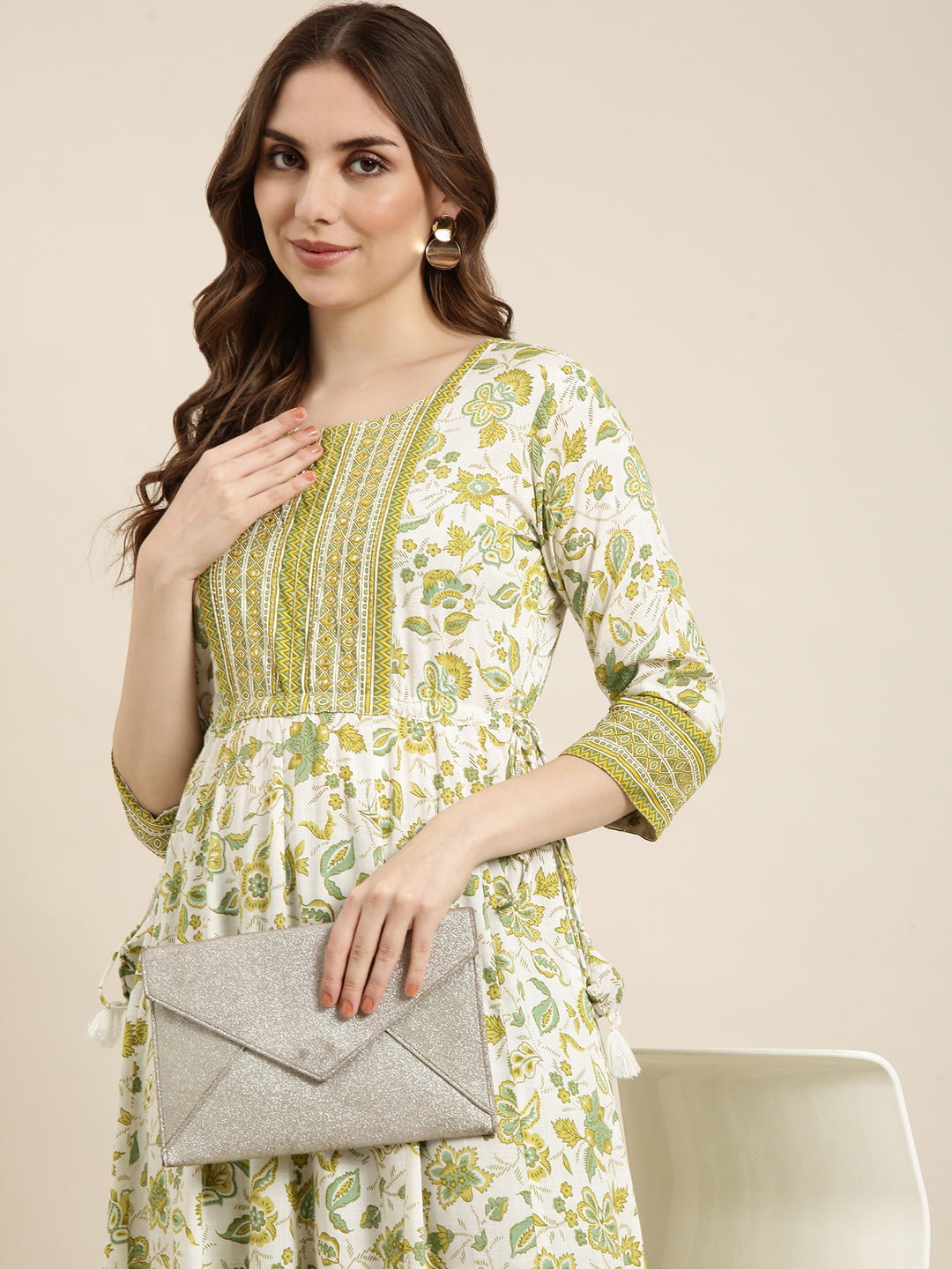 Women's Anarkali Green Floral Kurta