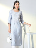 Women's Grey Floral Straight Kurta